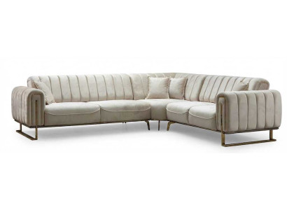 Elegantes Ecksofa Geriffelter Polsterung Goldenem Gestell Beige