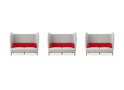 Drei Zweisitzer Sofa Stoff Grau Hochlehner Rote Kissen Modern Stilvoll