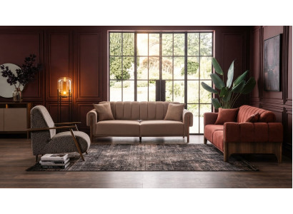 Luxus Sofagarnitur 3+3+1 Couch Set Sessel Modern Braun Terracotta Neu
