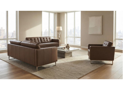 Chesterfield Sitzgruppe Zwei Sofas Sessel Braun Leder Metallgestell