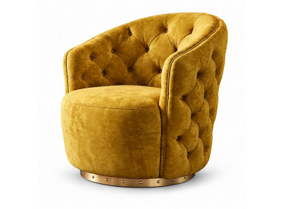 Gelber Sessel Rundsessel Chesterfield Design Polstersessel Goldbasis Modern