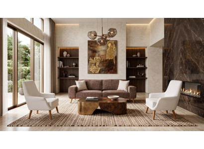 Design Wohnzimmersitzgruppe 3-Sitzer Sofa 2 Sessel Weiß