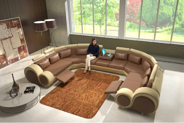 Ledersofa Polster Couch Wohnlandschaft Leder Textil Sofa XXL Ecksofa