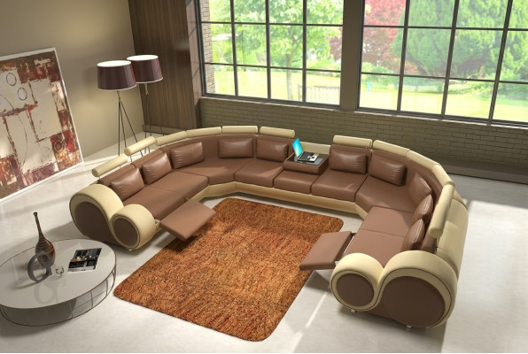 Ledersofa Polster Couch Wohnlandschaft Leder Textil Sofa XXL Ecksofa