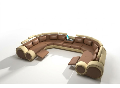 Ledersofa Polster Couch Wohnlandschaft Leder Textil Sofa XXL Ecksofa