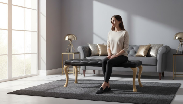 Chaise Lounge Chesterfield Liege Sitz Hocker Leder Textil 50x50x45 /120x40x45