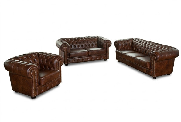 Ledersofa Sofagarnitur Sofa Couch Polster 3+2+1 Chesterfield Sitz Garnitur Neu