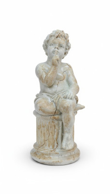 Figur Skulptur Engel auf dem Stein 63cm Weiß Design Accessoire Dekoration PG0049