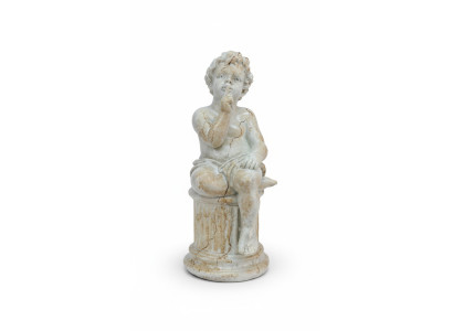 Figur Skulptur Engel auf dem Stein 63cm Weiß Design Accessoire Dekoration PG0049