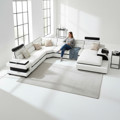 Ledersofa Couch Wohnlandschaft Ecksofa Eck Garnitur Dekor Design Modern
