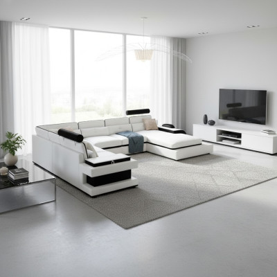 Ledersofa Couch Wohnlandschaft Ecksofa Eck Garnitur Dekor Design Modern