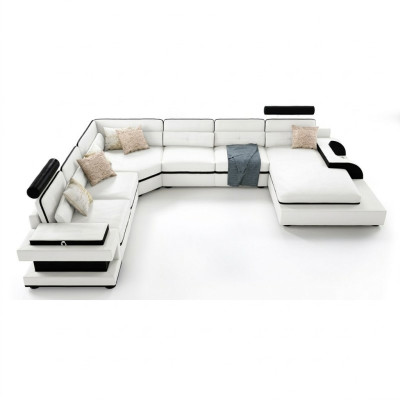 Ledersofa Couch Wohnlandschaft Ecksofa Eck Garnitur Dekor Design Modern
