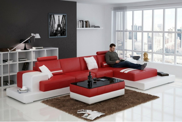 Ledersofa Couch Wohnlandschaft Ecksofa Eck Garnitur Design Modern Sofa L6004C