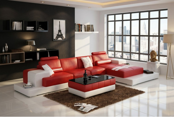Ledersofa Couch Wohnlandschaft Ecksofa Eck Garnitur Design Modern Sofa L6004C