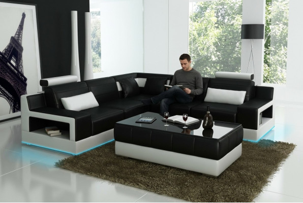 Ledersofa Couch Wohnlandschaft Ecksofa Eck Garnitur Design Modern Sofa L6005B