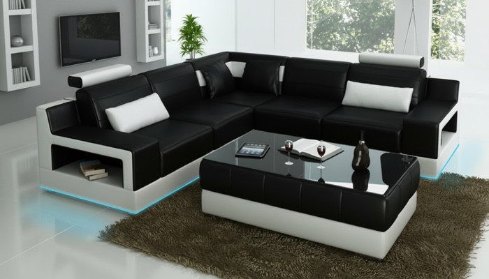 Ledersofa Couch Wohnlandschaft Ecksofa Eck Garnitur Design Modern Sofa L6005B
