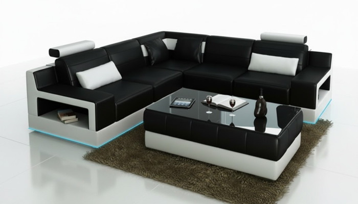 Ledersofa Couch Wohnlandschaft Ecksofa Eck Garnitur Design Modern Sofa L6005B