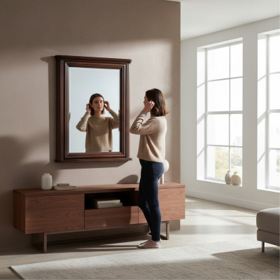 Klassischer Designer Echten Holz Rahmen XXL Spiegel 107x71 Spiegel - Model W-L3