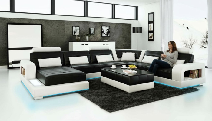 Ledersofa Couch Wohnlandschaft Ecksofa Eck Garnitur Design Modern Sofa L6008