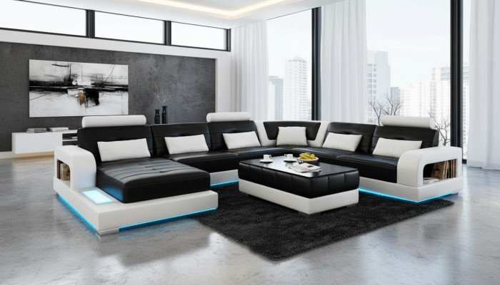 Ledersofa Couch Wohnlandschaft Ecksofa Eck Garnitur Design Modern Sofa L6008