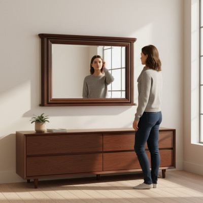Klassischer Designer Echten Holz Rahmen XXL Spiegel 107x71 Spiegel - Model W-L2
