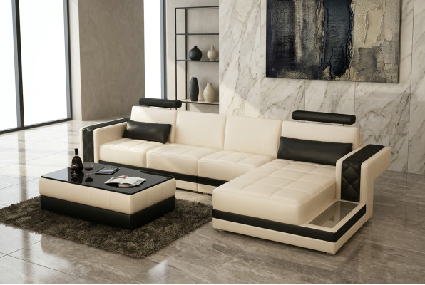 Ledersofa Couch Wohnlandschaft Ecksofa L-Form Garnitur Design Modern
