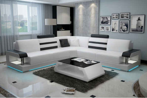 Ledersofa Couch Wohnlandschaft Ecksofa Eck Garnitur Design Modern Sofa L6016B