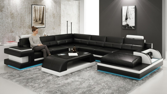 Ledersofa Couch Wohnlandschaft Ecksofa Eck Garnitur Design Modern Sofa L6017