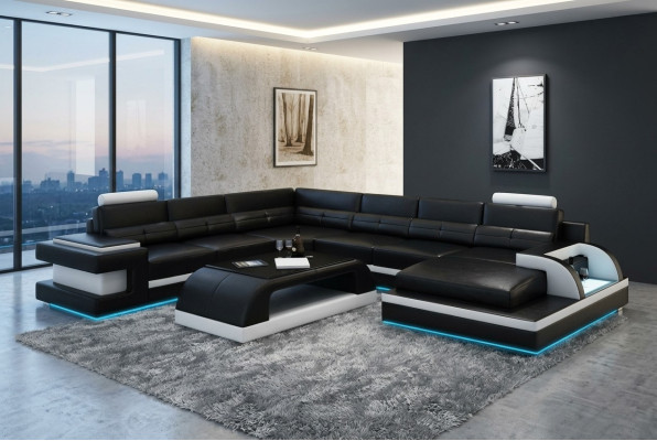 Ledersofa Couch Wohnlandschaft Ecksofa Eck Garnitur Design Modern Sofa L6017