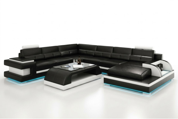 Ledersofa Couch Wohnlandschaft Ecksofa Eck Garnitur Design Modern Sofa L6017