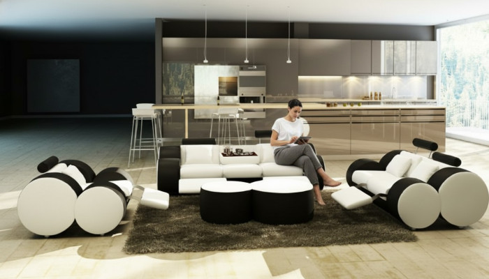 LEDER SOFA 3/2/1 SITZER RELAX COUCH SOFAGARNITUR COUCHGARNITUR POLSTERGARNITUR