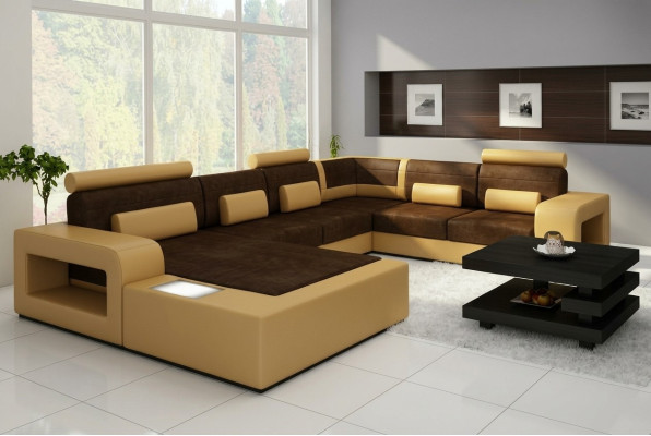 Sofa Sofagarnitur Stoff Textil Leder Sofa mit Beleuchtung Wohnlandschaft Couch !