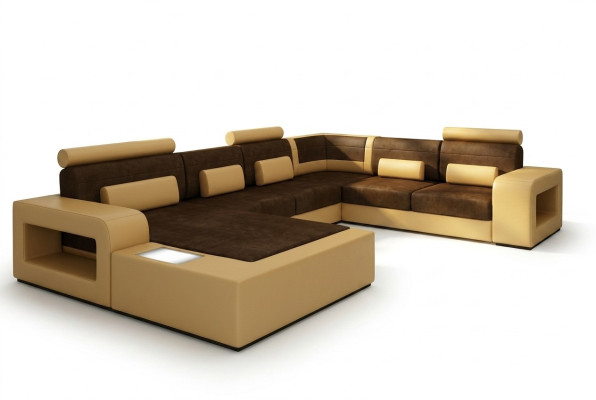 Sofa Sofagarnitur Stoff Textil Leder Sofa mit Beleuchtung Wohnlandschaft Couch !