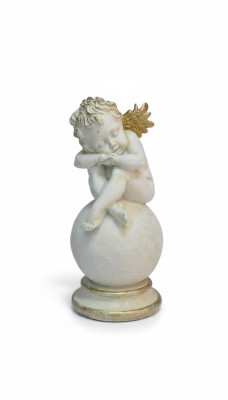 Figur Skulptur Kleiner schläfriger Engel weiß 25cm Design Accessoire PG0615