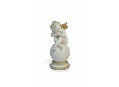 Figur Skulptur Kleiner schläfriger Engel weiß 25cm Design Accessoire PG0615
