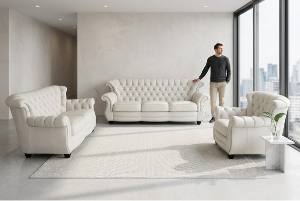 Ledersofa Sofagarnitur 3+2+1 Couch Sofa Polster Englische Stil Möbel klassisch