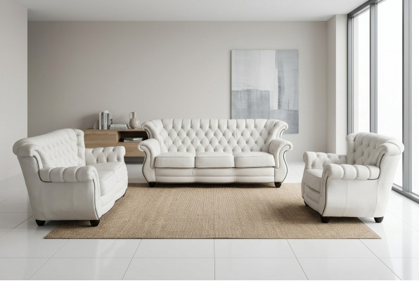 Ledersofa Sofagarnitur 3+2+1 Couch Sofa Polster Englische Stil Möbel klassisch