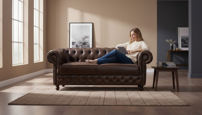 Ledersofa Polster Sofagarnitur Couch Leder Garnitur Chesterfield NAPOLI FALMOUTH