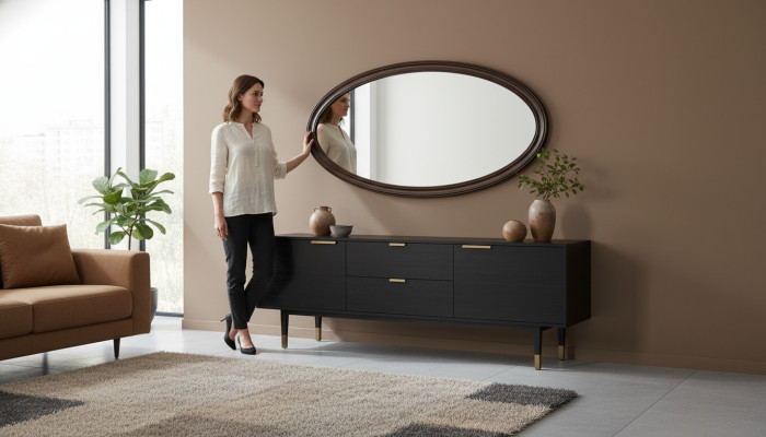 Klassischer Designer Spiegel Wandspiegel Rundspiegel - Model V-Ellipse