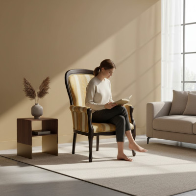 Klassischer Stühle Polster Textil Stoff Leder Sessel Stuhl Königlich - Model W1