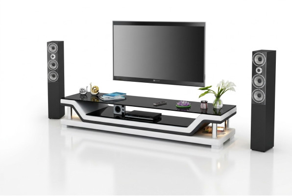 RTV TV Sideboard Leder Glas Tisch Fernseh Schrank Tisch Designer 3009