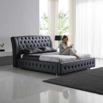 POLSTERBETT LEDERBETT BETT BETT MODELL S-9270 black 160/180/200X220CM