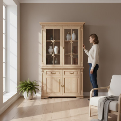 Klassische Vitrine Vitrinenschrank Vitrinen Glasschrank Schrank Kolonial Neu OK2