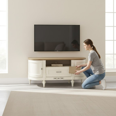 Eleganter weißer TV-Schrank aus Naturholz: Funktionalität und Stil für Ihr Interieur