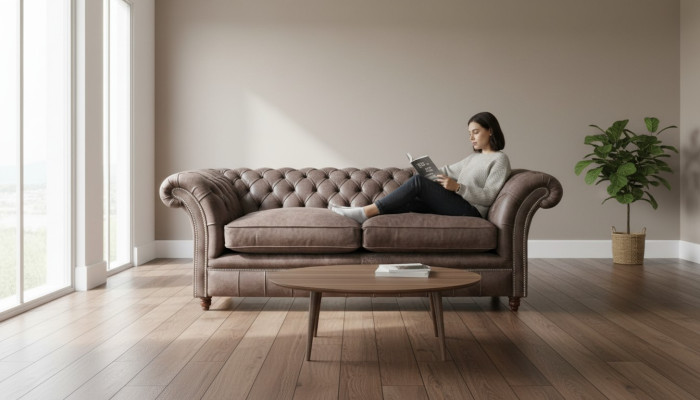 Chesterfield Sofa Couch Polster Garnitur 3 Sitzer Sitz Leder Textil 161013-24