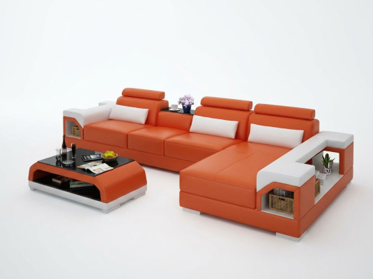 Ledersofa Couch Wohnlandschaft Ecksofa Eck Garnitur Design Modern Sofa G8010C