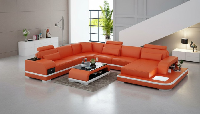 Ledersofa Couch Wohnlandschaft Ecksofa Eck Garnitur Design Modern