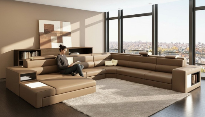Ledersofa Couch Wohnlandschaft Ecksofa Sessel Set Garnitur Modern Sofa