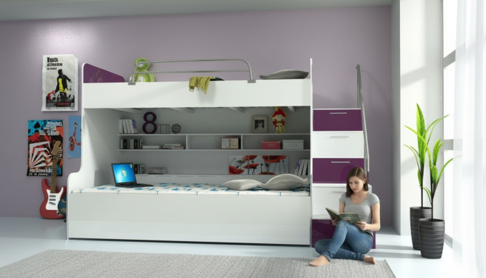 Doppelstockbett Etagenbett Bett Kinderbett Jugendbett Hochbett Neu Violett/Weiß