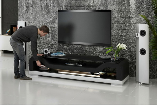 RTV TV Sideboard Leder Glas Tisch Fernseh Schrank Lowboard Mo.F